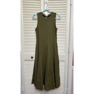 Nordstrom Topstitch Detail Sleeveless Linen Blend Maxi Dress Olive - SZ M